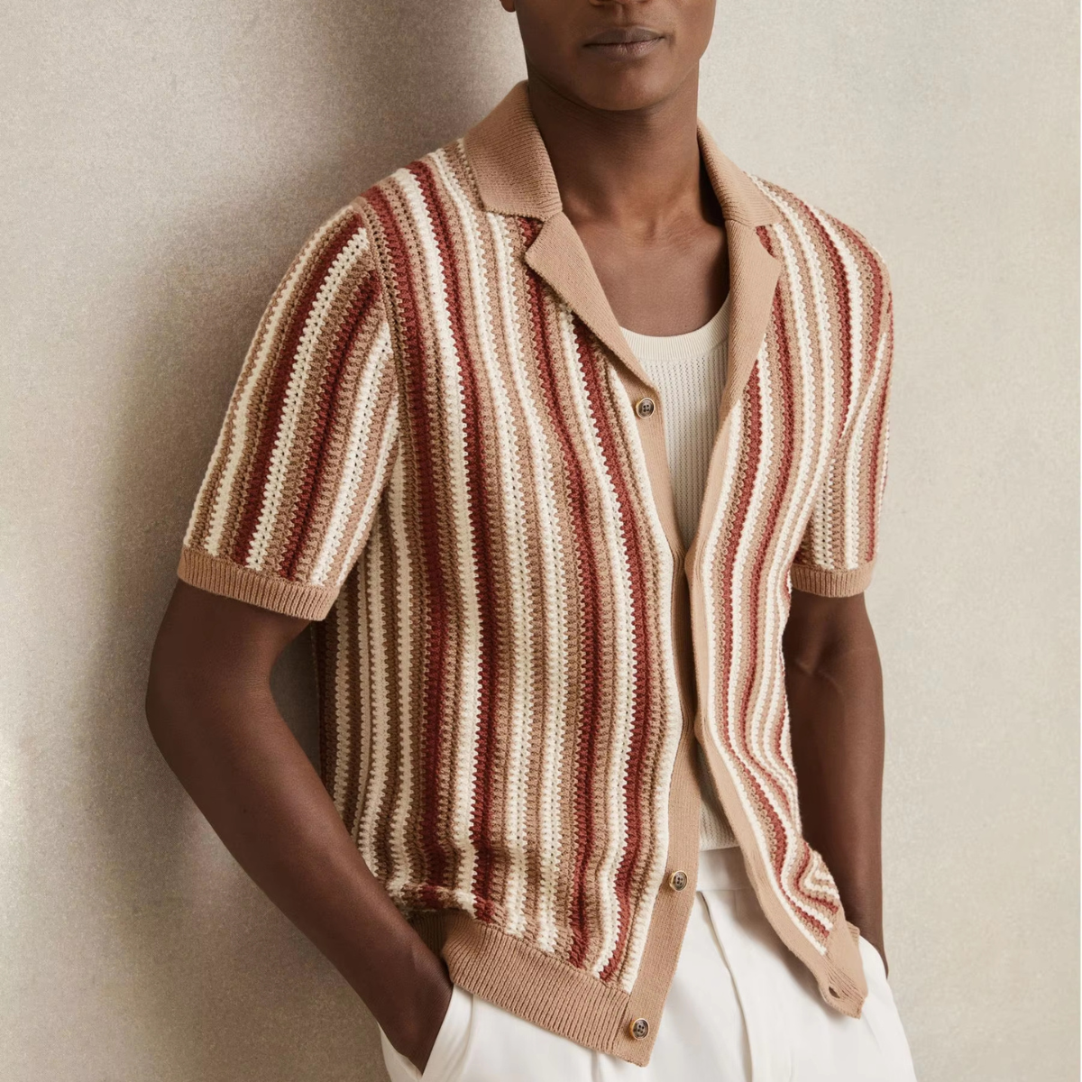 Ezra | Men's Striped Button Up Shirt Cream Red
