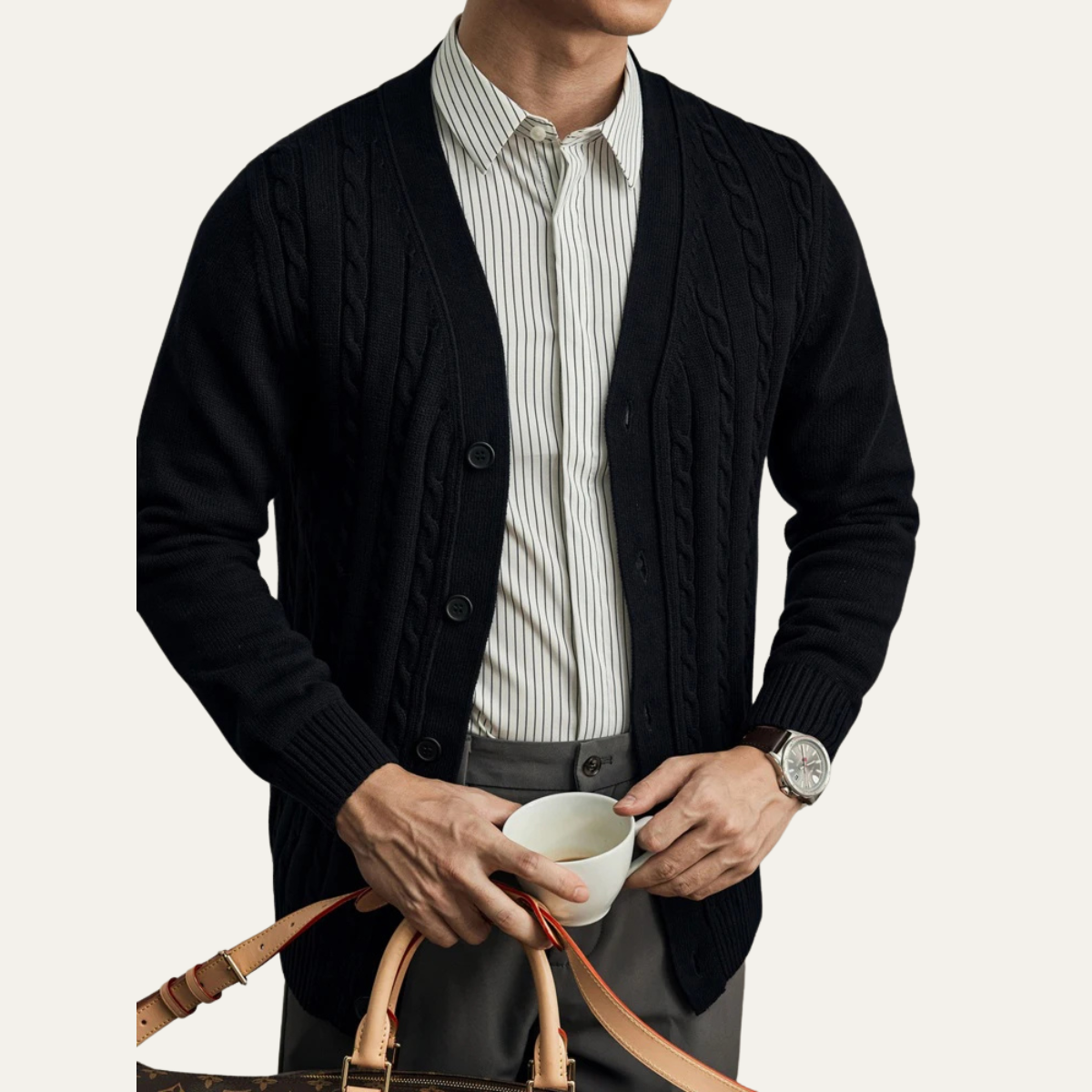 Axel | Men's Cable Knit Cardigan Gray Button Up