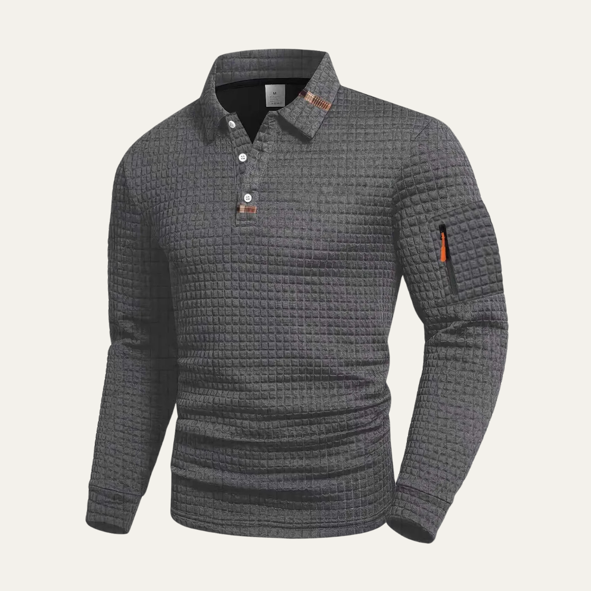 Wade | Men's Quilted Polo Shirt Gray Long Sleeve