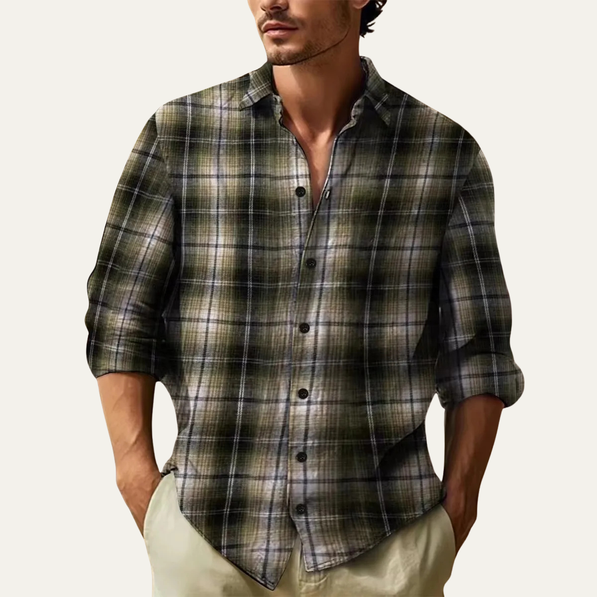 Beau | Men's Flannel Shirt Red Plaid Long Sleeve Button Down