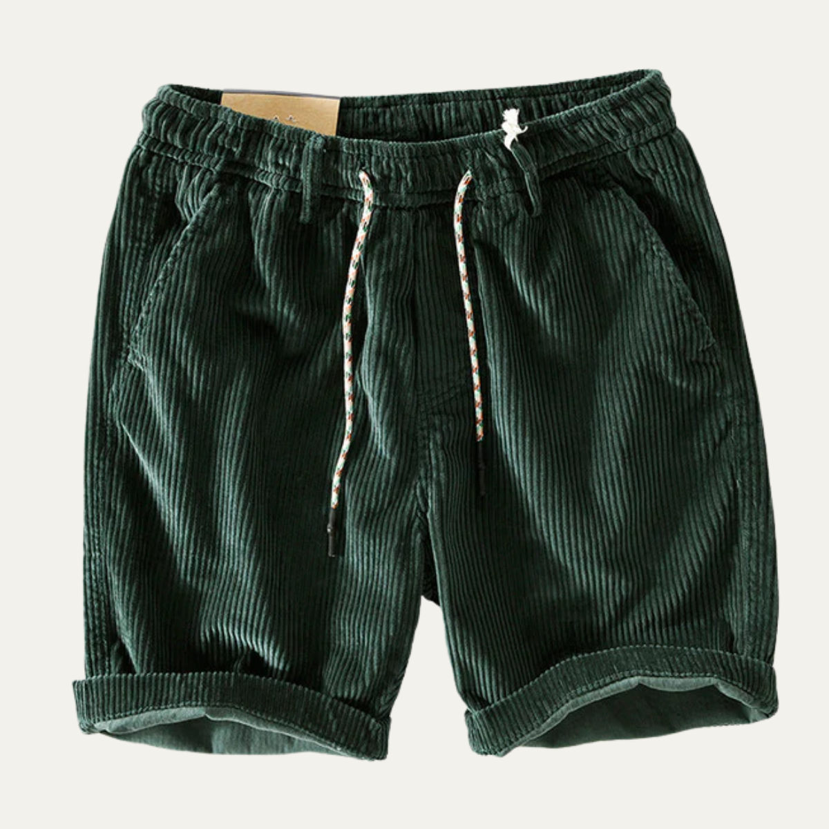 Rowan | Men's Casual Corduroy Shorts Green Drawstring Rolled Cuff