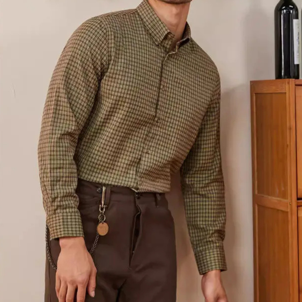 Ash | Men's Casual Check Button Up Shirt Olive