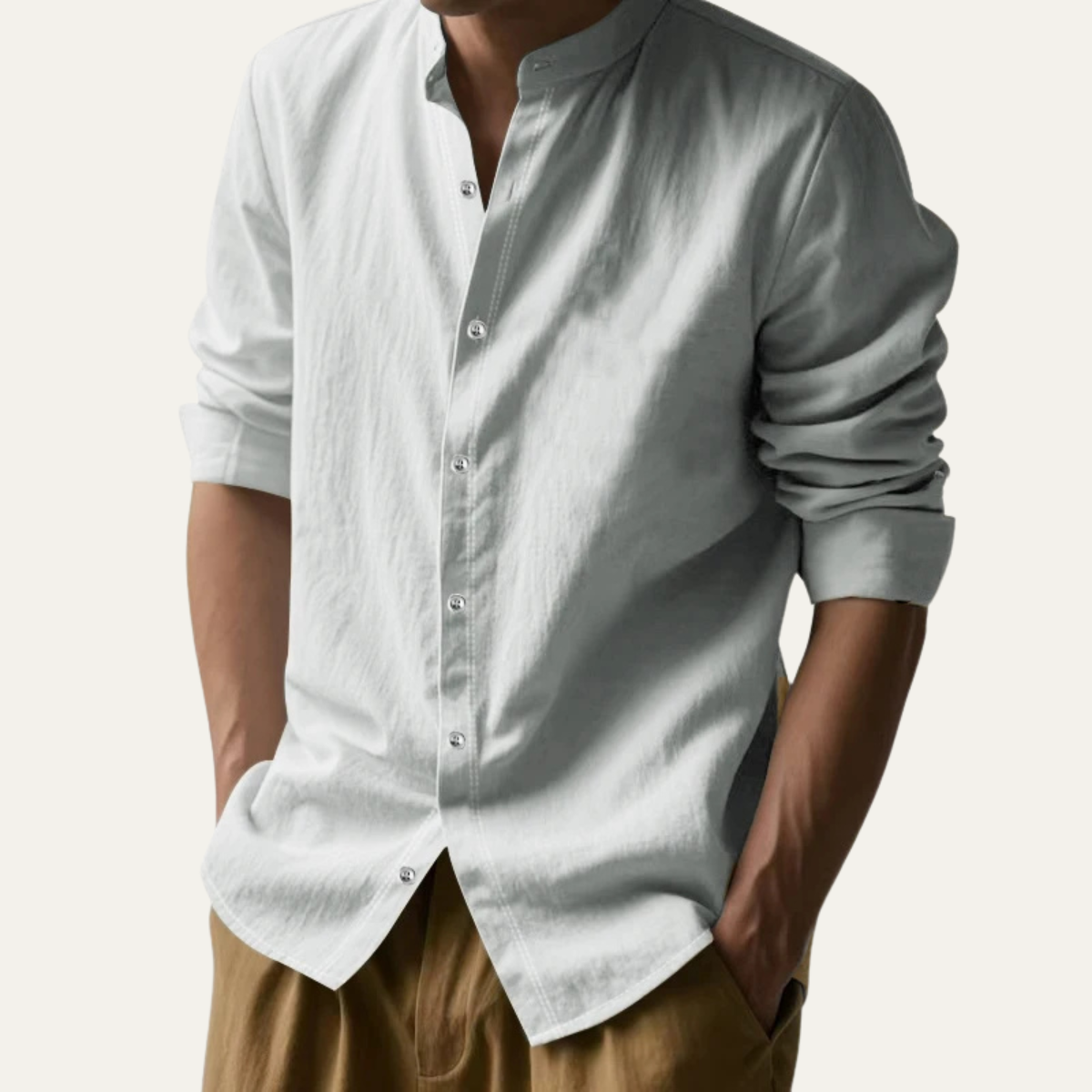 Axel | Men's Casual Cotton Linen Button Down Shirt White