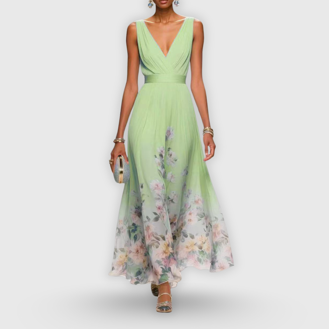 Demi | Women's Floral Maxi Dress Light Blue V Neck