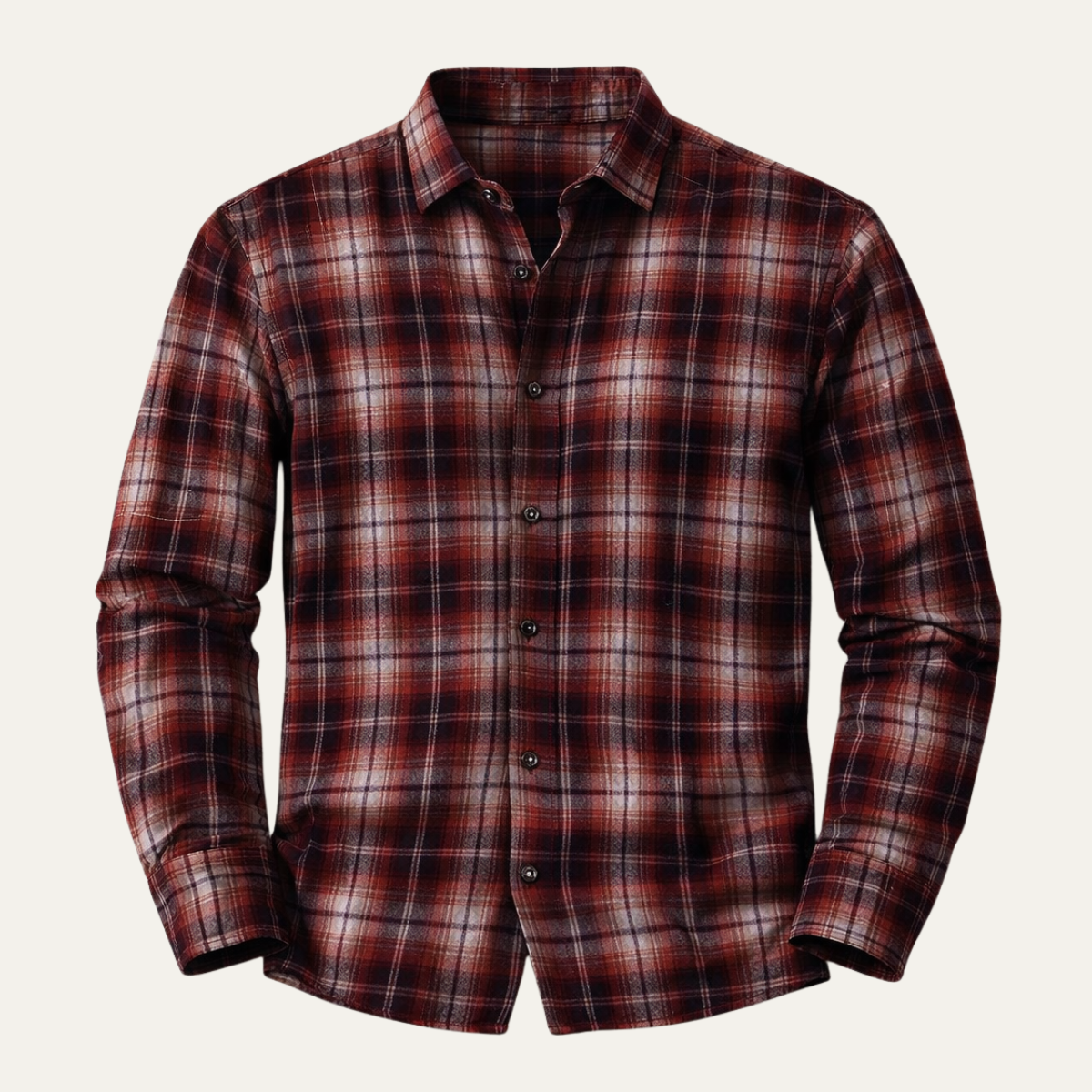 Beau | Men's Flannel Shirt Red Plaid Long Sleeve Button Down