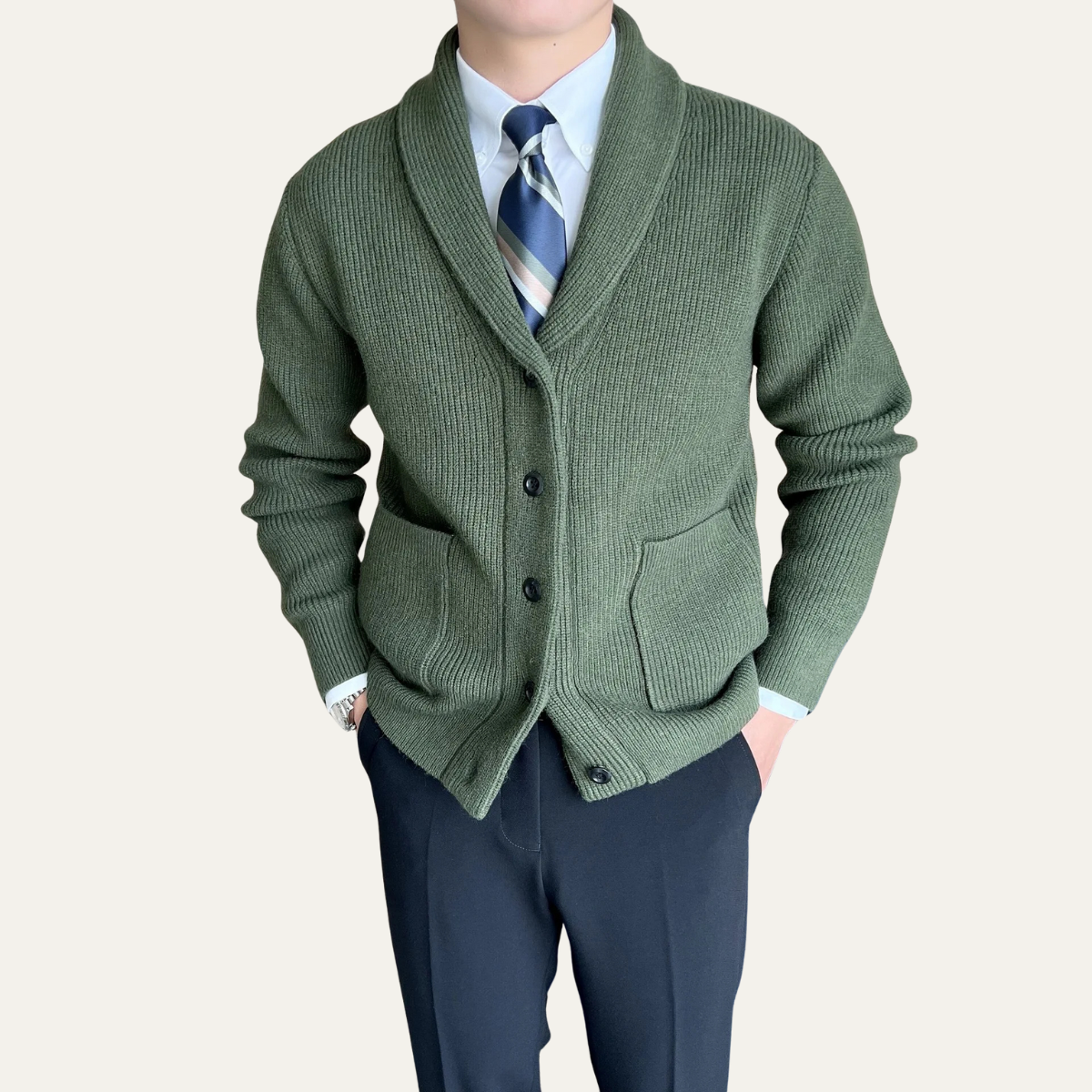 Ashby | Men's Cable Knit Cardigan Black Button Up Sweater
