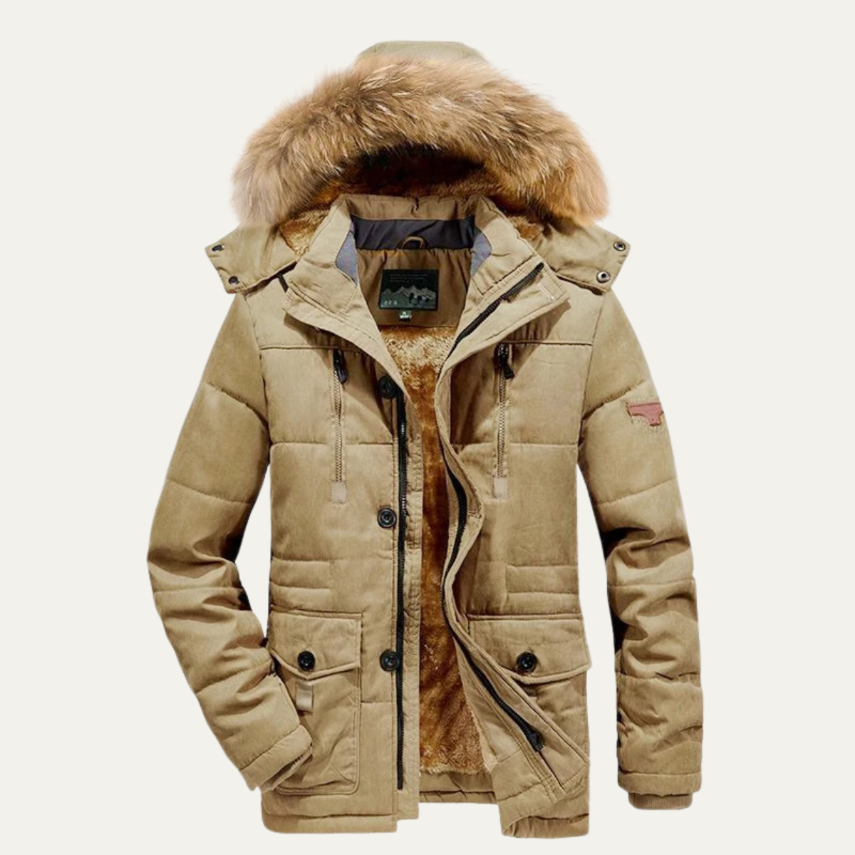 Axel | Men's Puffer Jacket Navy Fleece Lined Faux Fur Hood