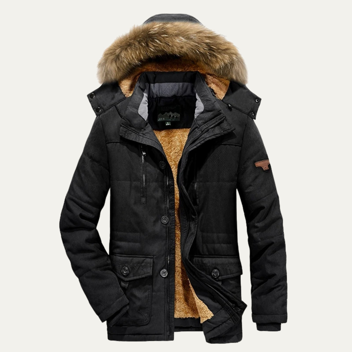 Bram | Men's Puffer Jacket Navy Fleece Lined Hooded Winter Coat