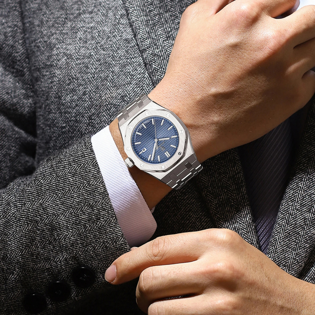 Ezra | Men's Stainless Steel Watch Blue Dial Date Display
