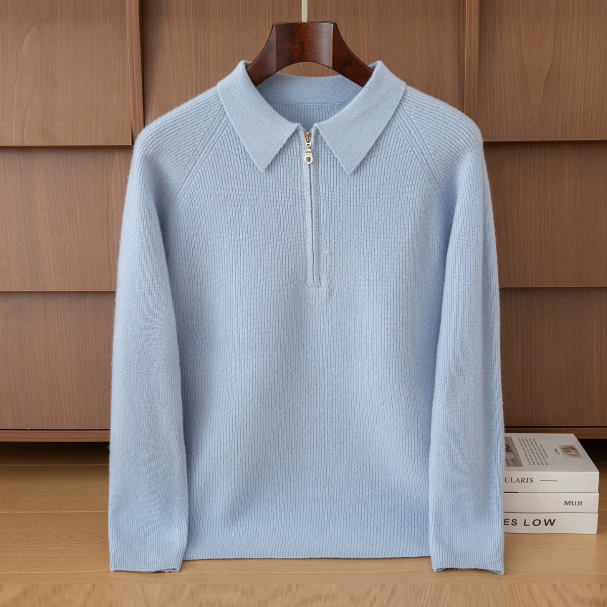Liv | Men's Ribbed Quarter Zip Sweater Cream Collared