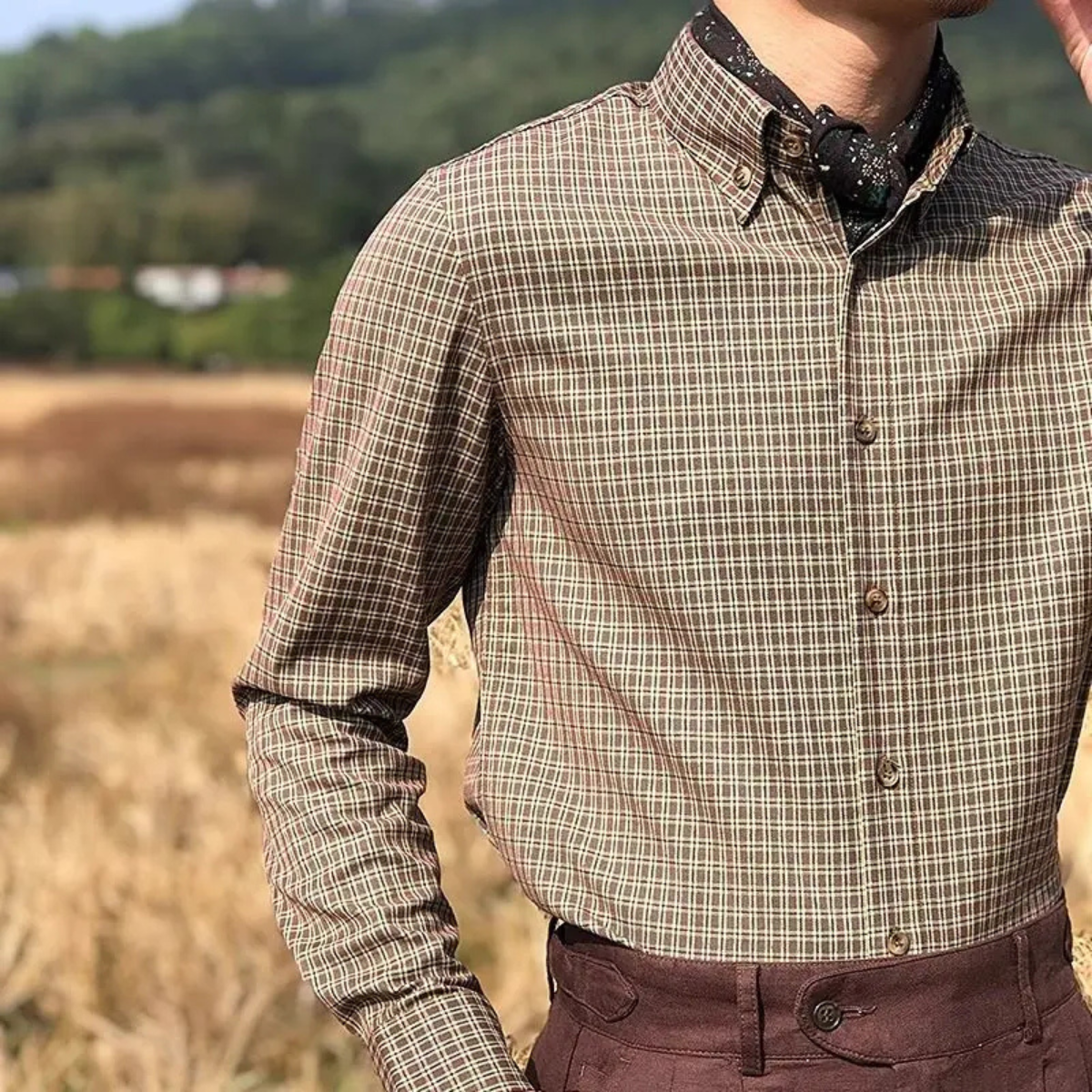Ash | Men's Casual Check Button Up Shirt Olive