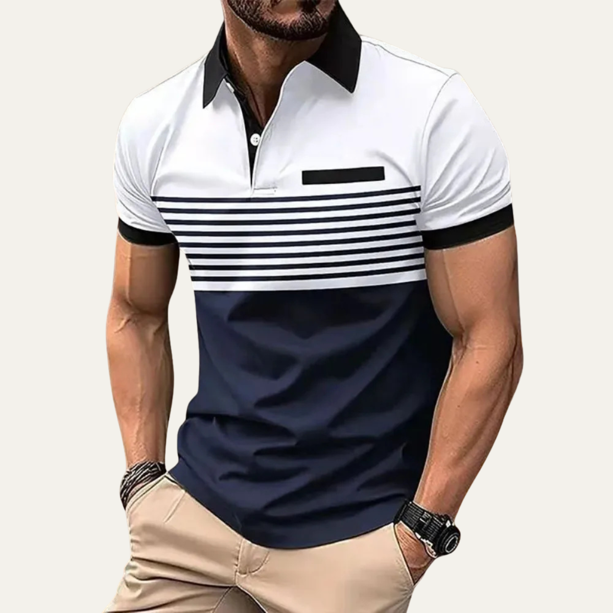 Hudson | Men's Polo Shirt White Navy Striped