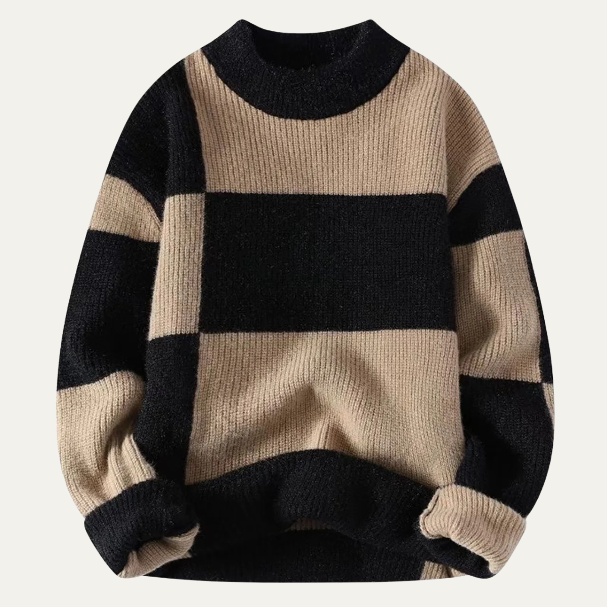 Eli | Men's Casual Striped Crew Neck Sweater Cream Taupe
