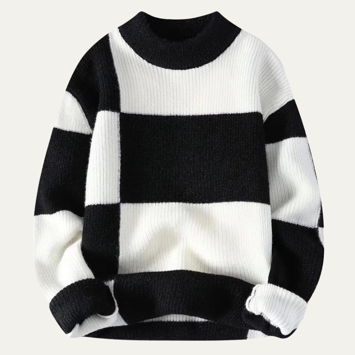 Eli | Men's Casual Striped Crew Neck Sweater Cream Taupe