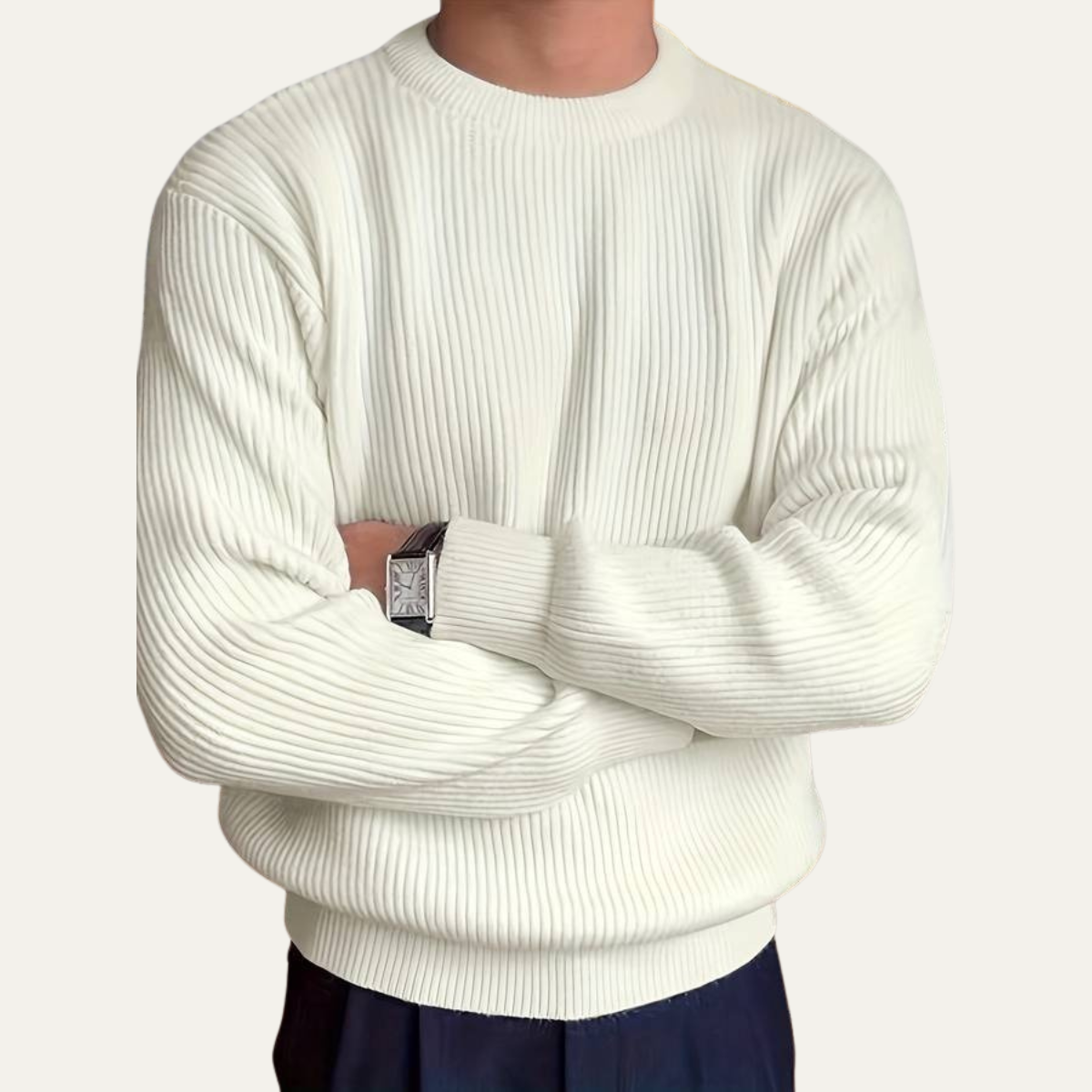 Bram | Men's Crew Neck Ribbed Knit Sweater Black