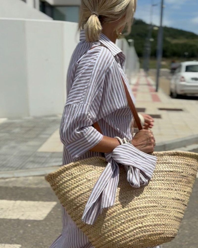Cora | Women's Striped Shirt Dress Pink Long Sleeve