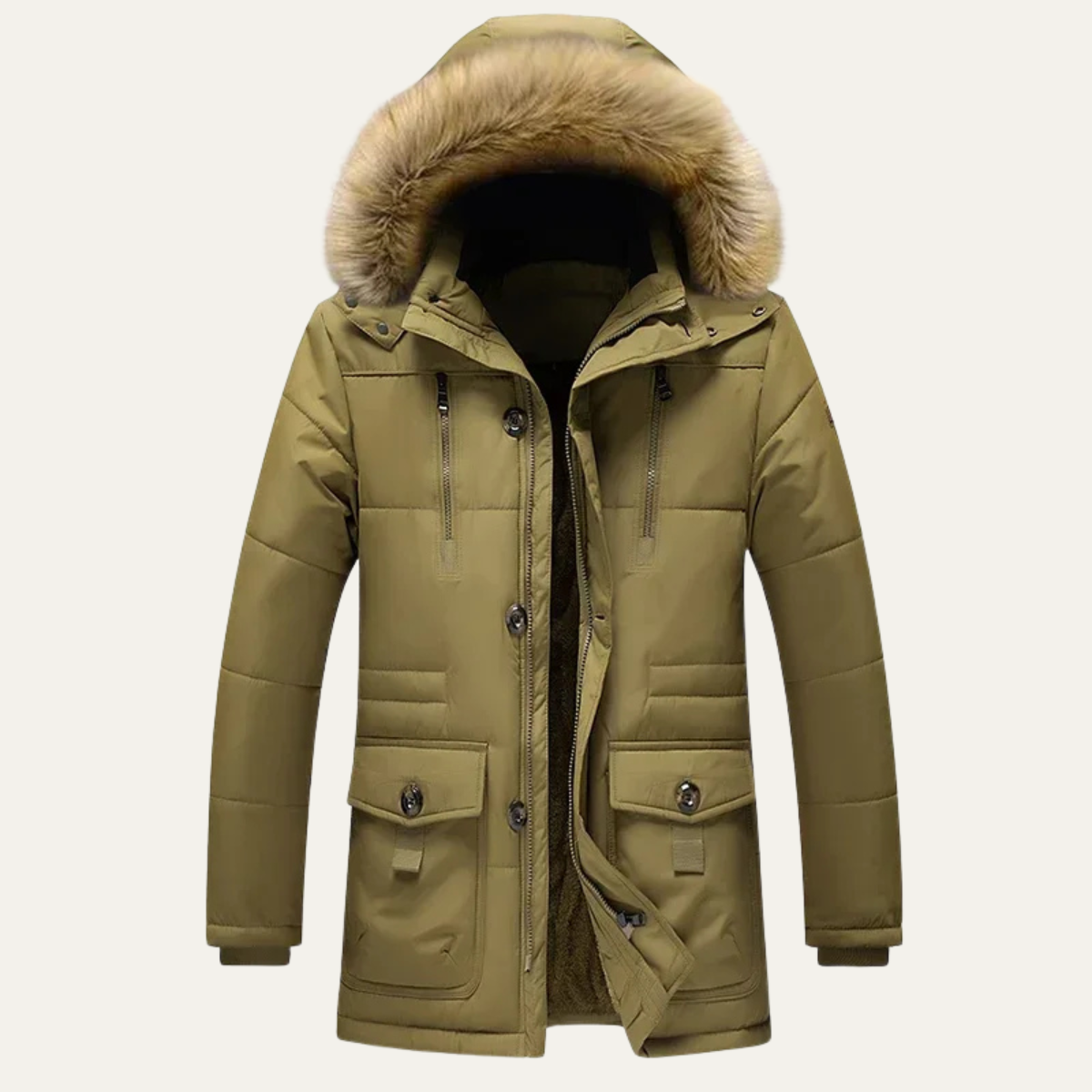 Kade | Men's Winter Puffer Coat Khaki Fur Hood