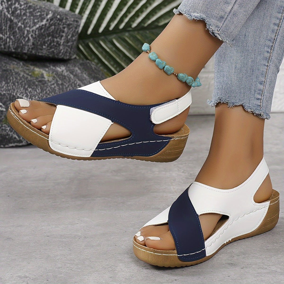 Ada | Women's Orthopedic Wedge Sandal Navy White Comfort Support