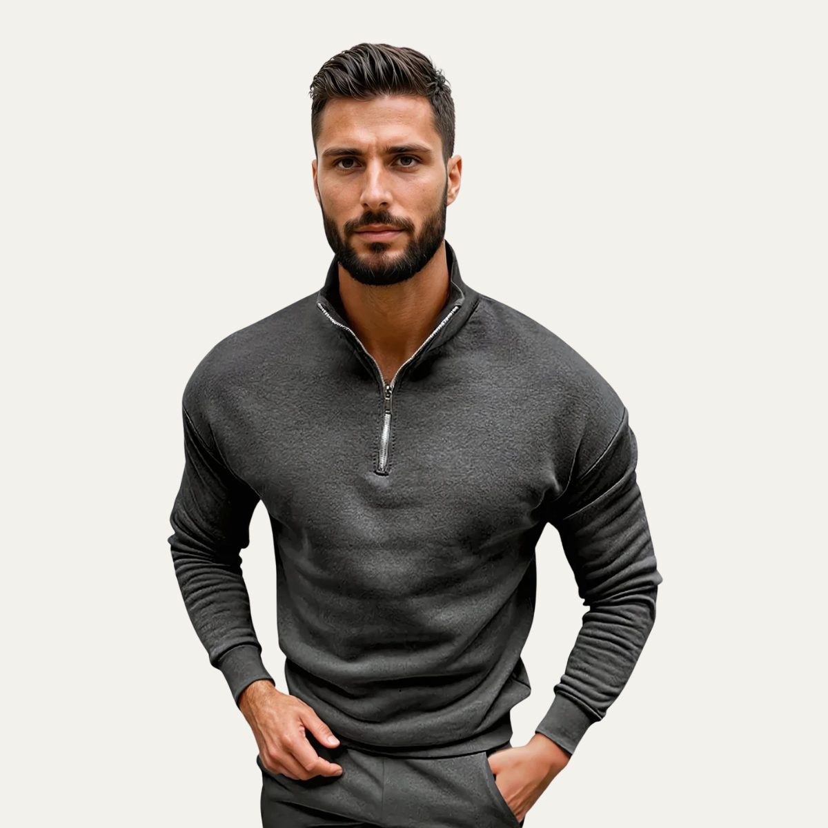 Beau | Men's Quarter Zip Sweater Burgundy Long Sleeve