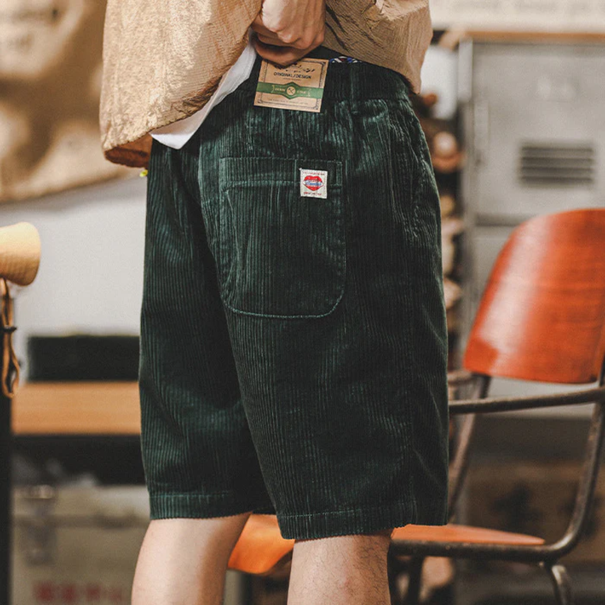 Rowan | Men's Casual Corduroy Shorts Green Drawstring Rolled Cuff
