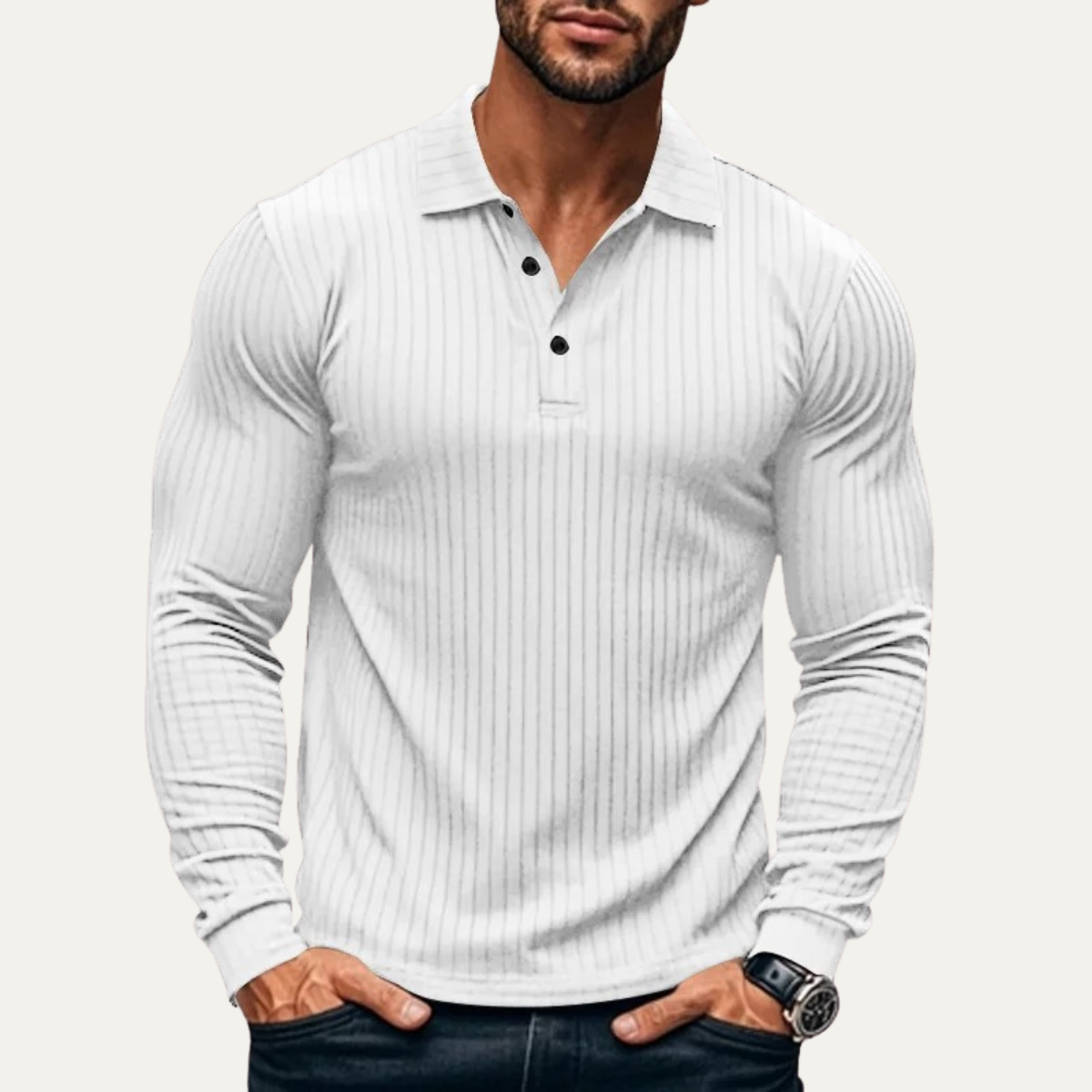 Soren | Men's Ribbed Polo Shirt Black Long Sleeve