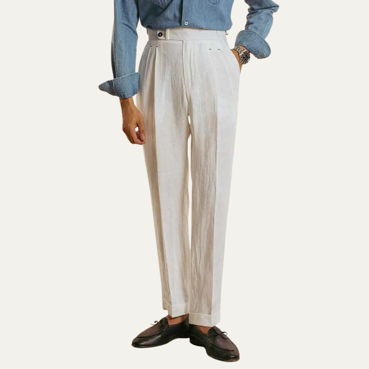 Ezra | Men's Pleated Linen Pants Cream