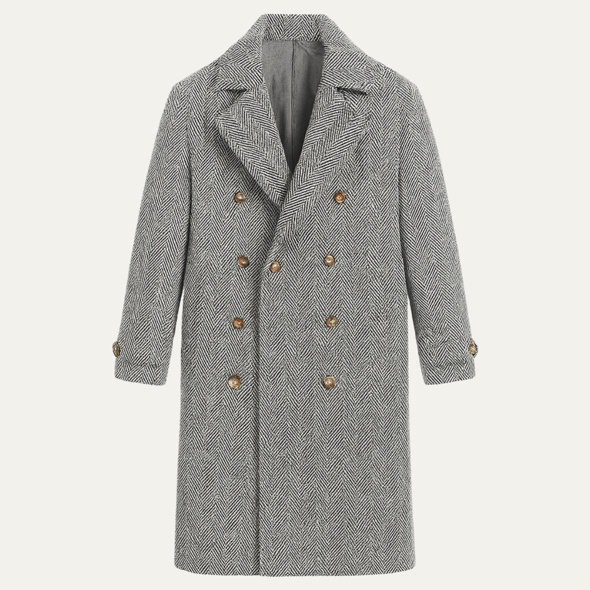 Bram | Men's Herringbone Double Breasted Wool Coat Gray