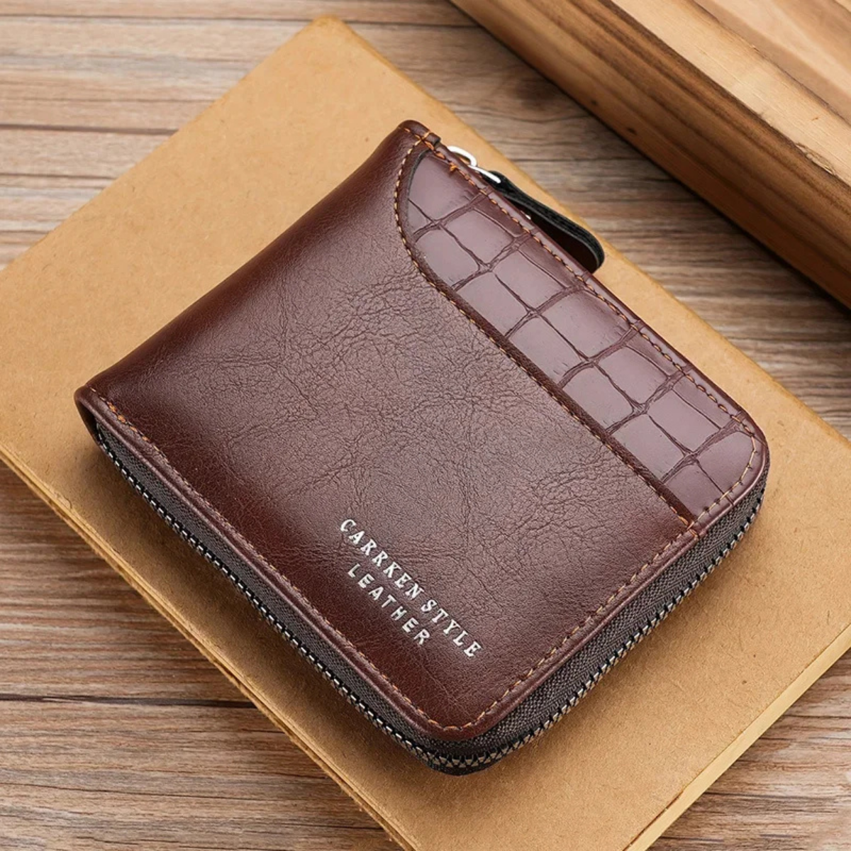 Dama Washington Valbonne leather zip wallet rfid card holder brown - front view