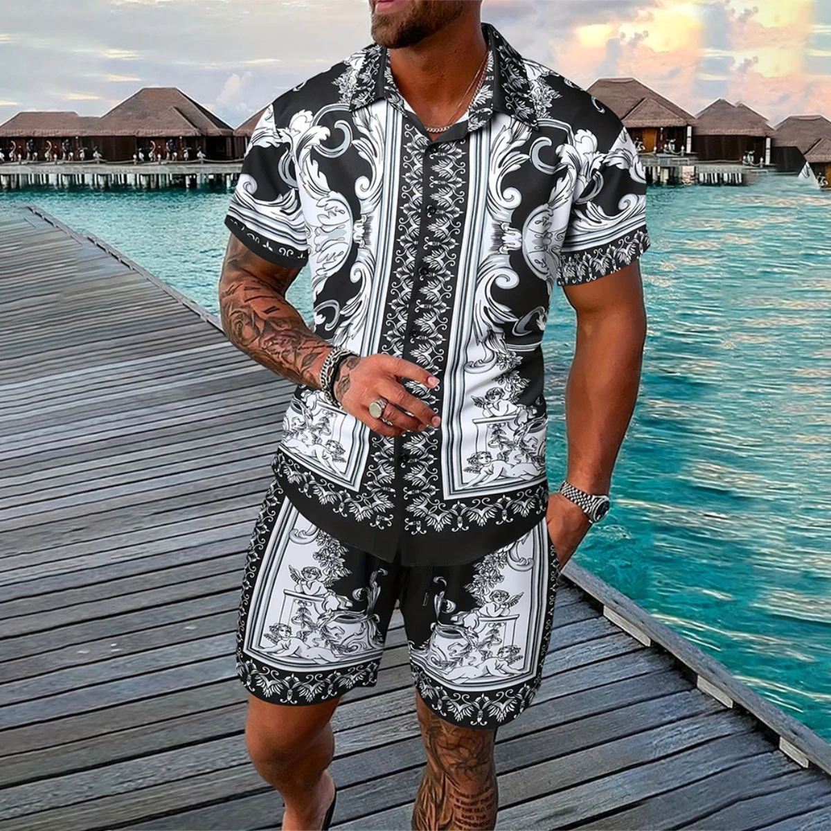 Rhys | Men's Vintage Paisley Print Shirt Burgundy Short Sleeve