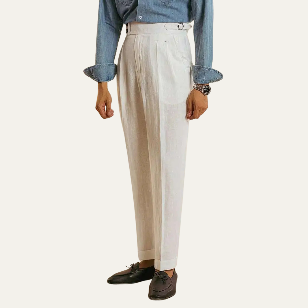 Ezra | Men's Pleated Linen Pants Cream