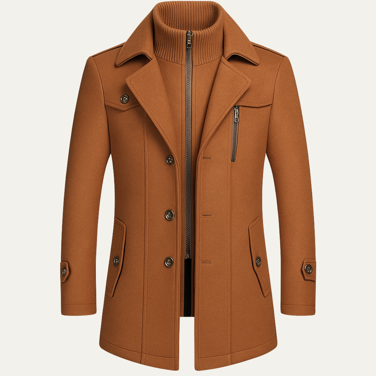 Aria | Men's Wool Blend Overcoat Brown Button Front Long Coat