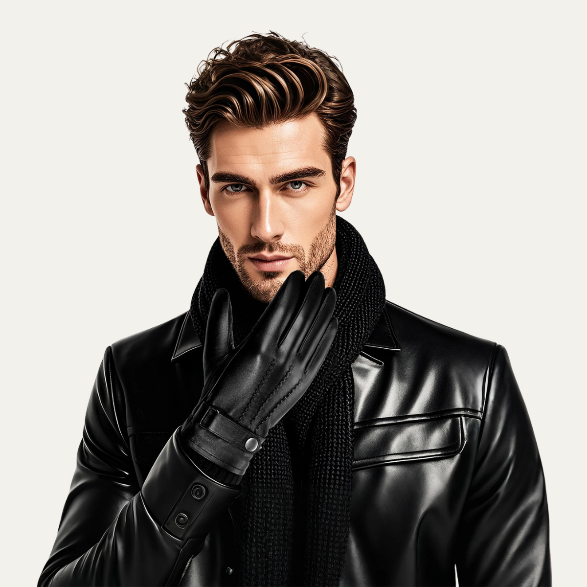 Axel | Men's Leather Gloves Black Fleece Lined Winter