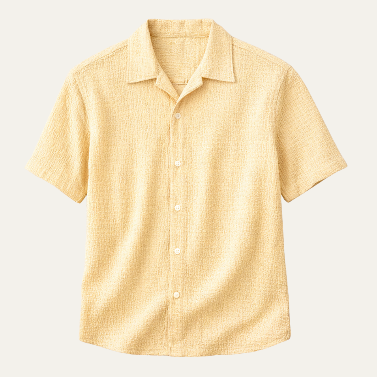 Axel | Men's Cream Button Up Shirt Short Sleeve Textured Casual