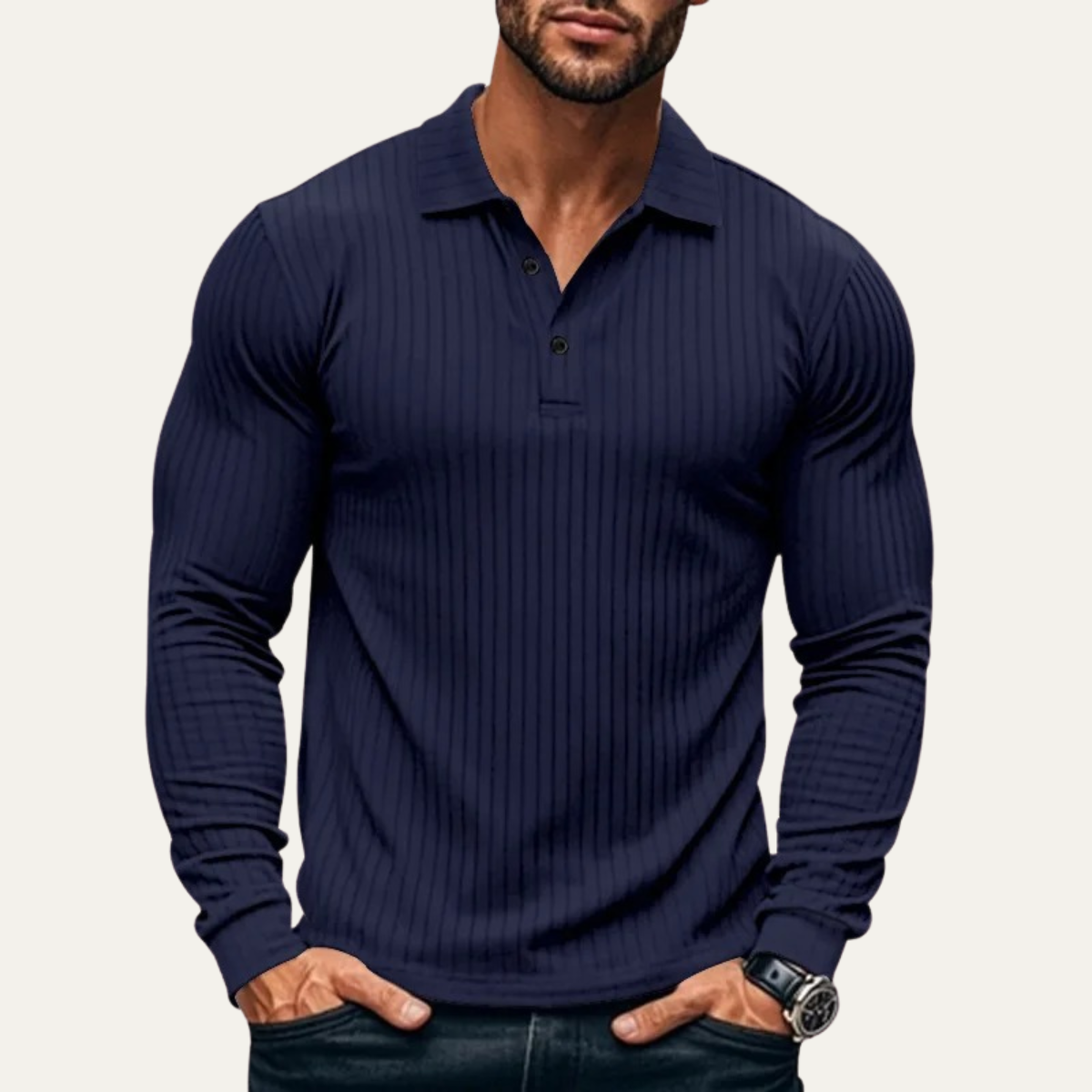 Soren | Men's Ribbed Polo Shirt Black Long Sleeve