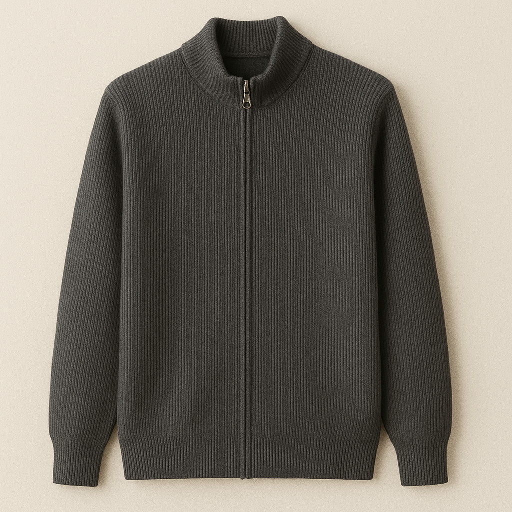 Mira | Men's Zip Up Cardigan Cream Ribbed Knit
