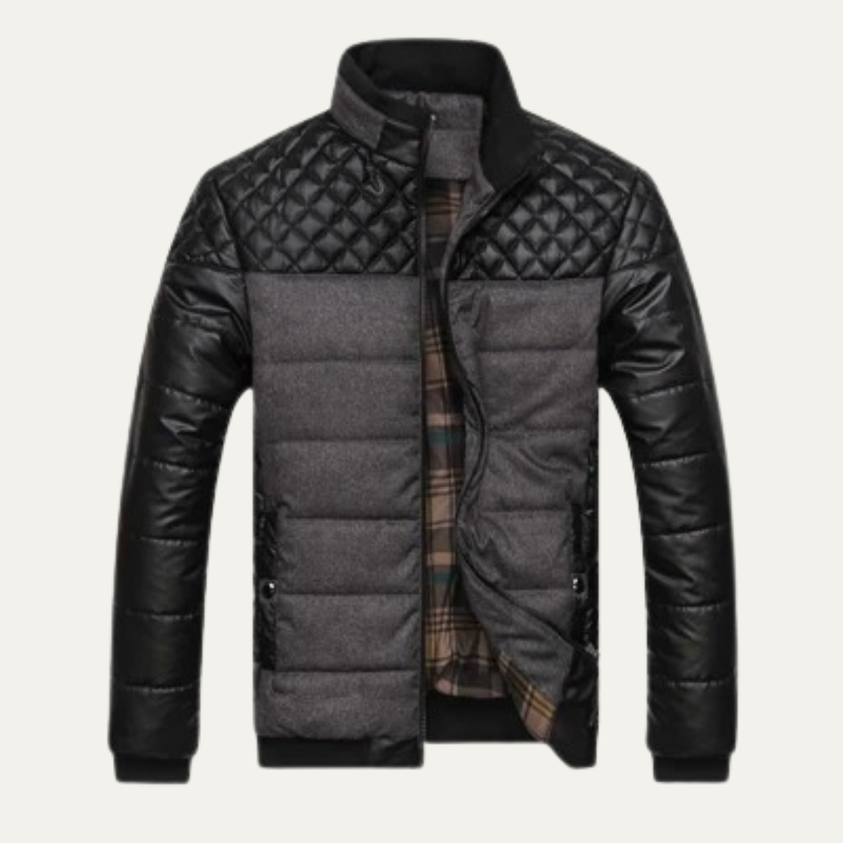 Axel | Men's Quilted Puffer Jacket Black Olive Color Block