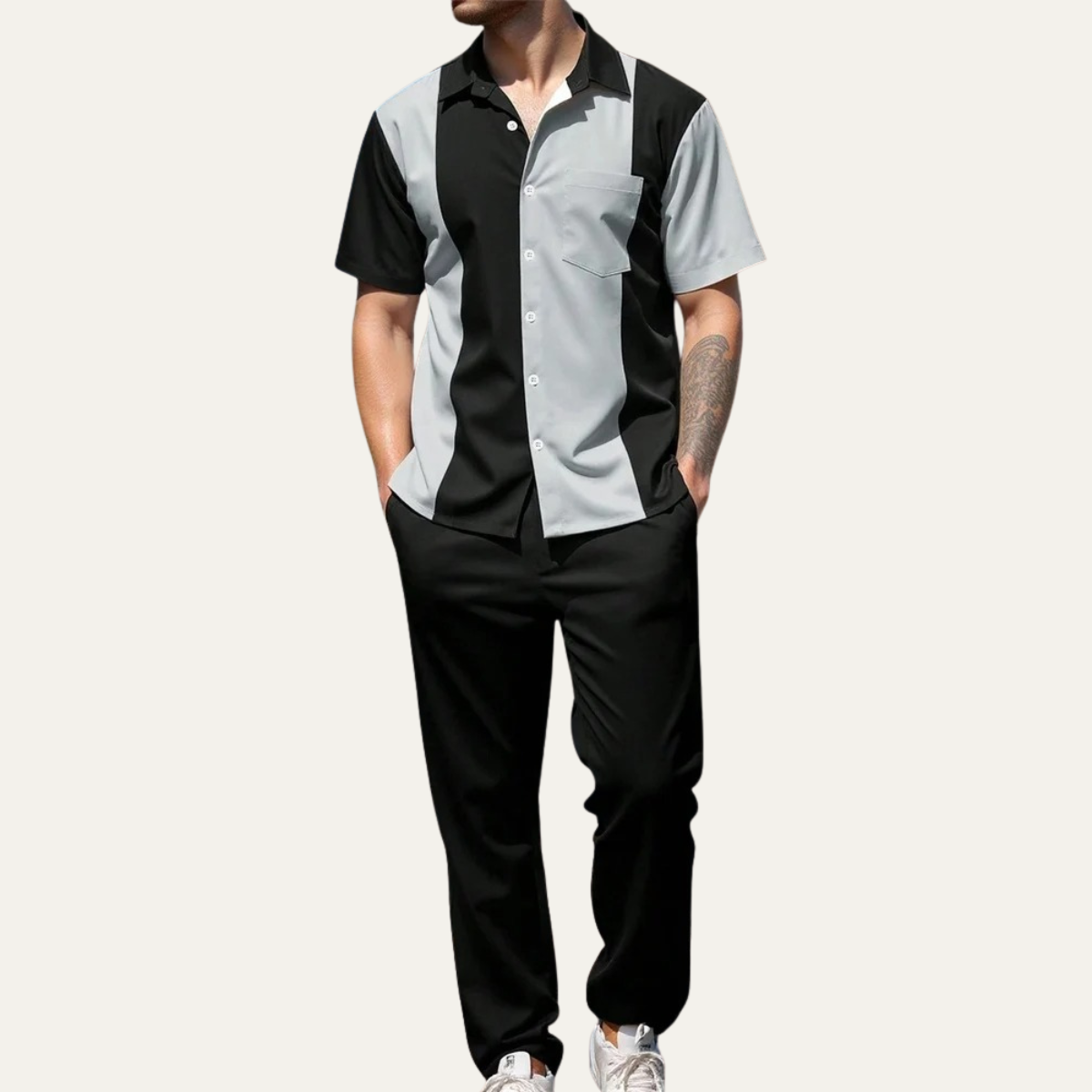Beau | Men's Casual Color Block Button Up Shirt Burgundy White