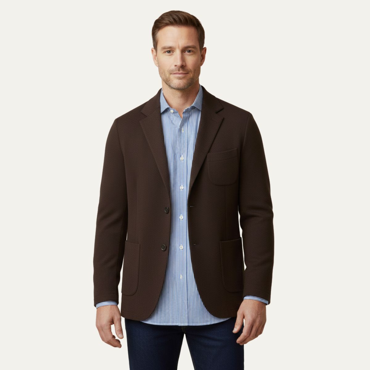 Hugo | Men's Smart Casual Linen Blazer Olive Green Stripe Shirt