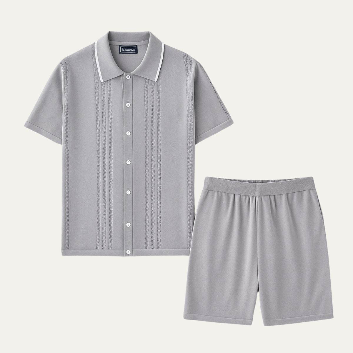 Alma | Men's Knit Polo Shirt Shorts Set Black