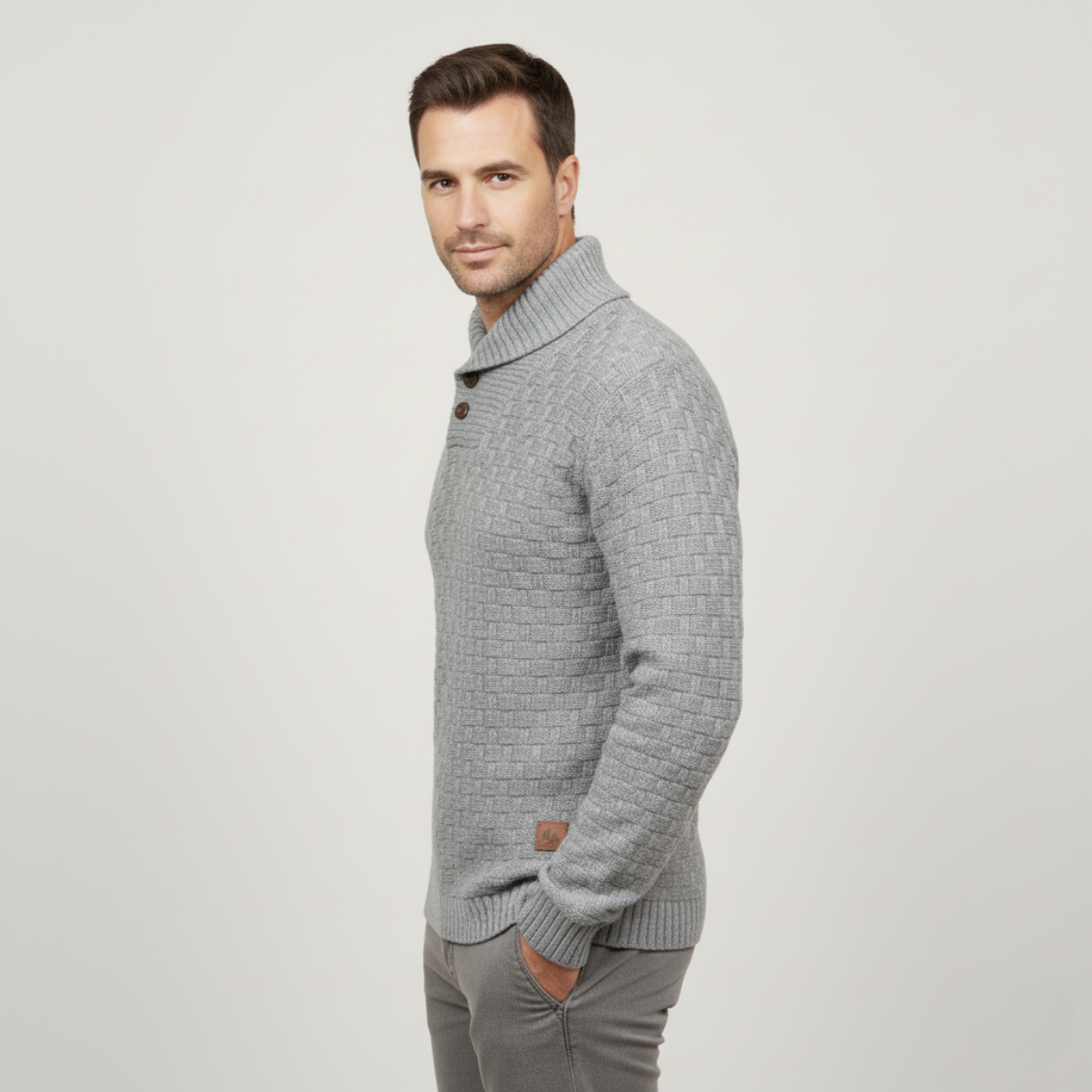 Axel | Men's Chunky Knit Sweater Navy Turtleneck Button