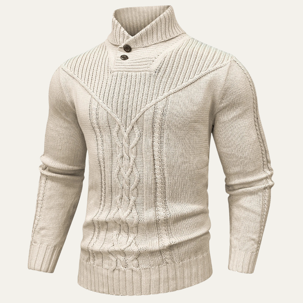Soren | Men's Cable Knit Turtleneck Sweater Charcoal Button Neck