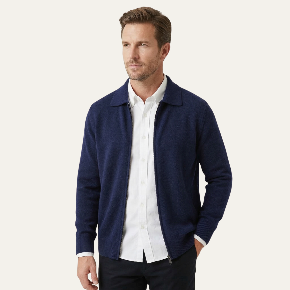 Callum | Men's Cardigan Cream Wool Blend Button Up