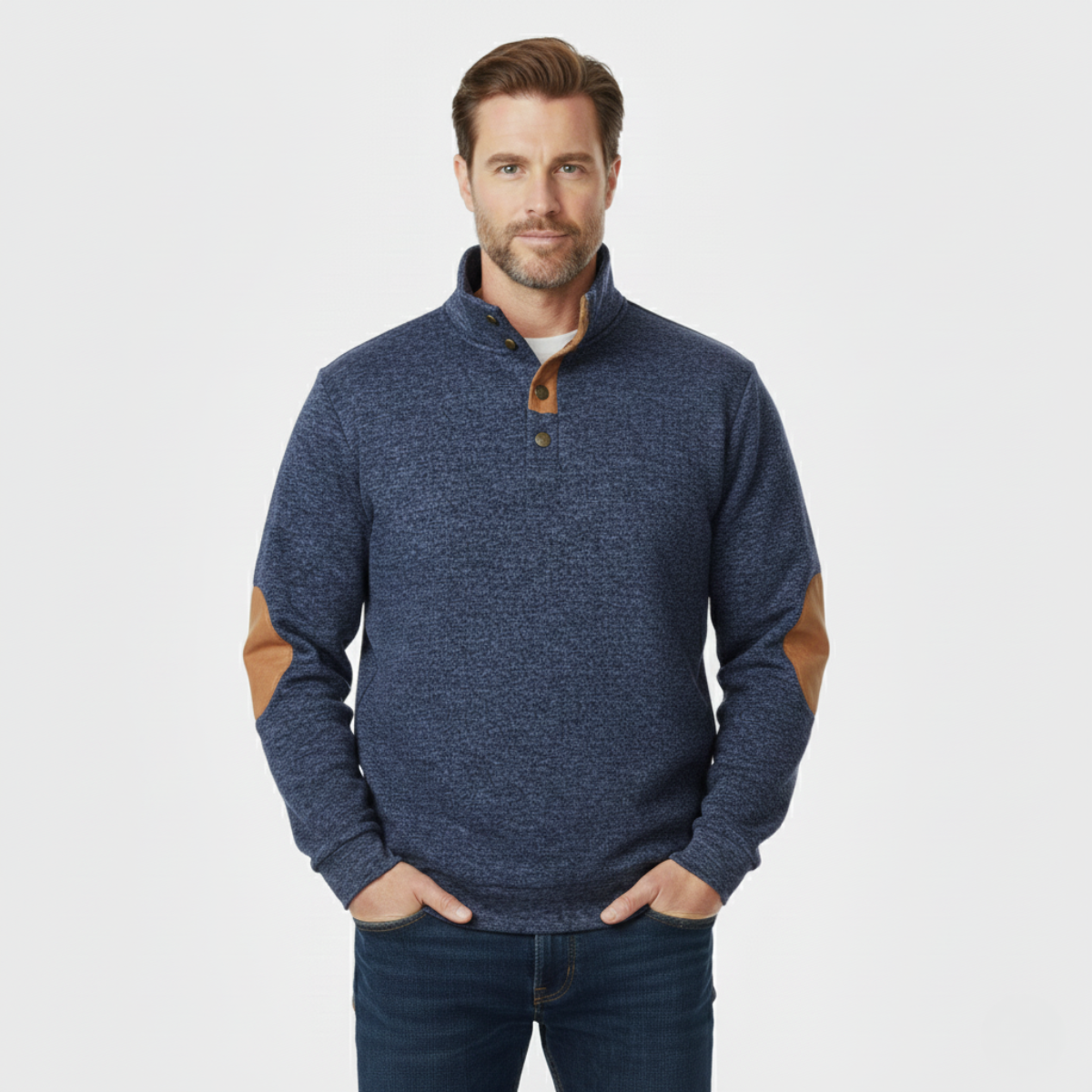 Bram | Men's Quarter Zip Sweater Burgundy Elbow Patch