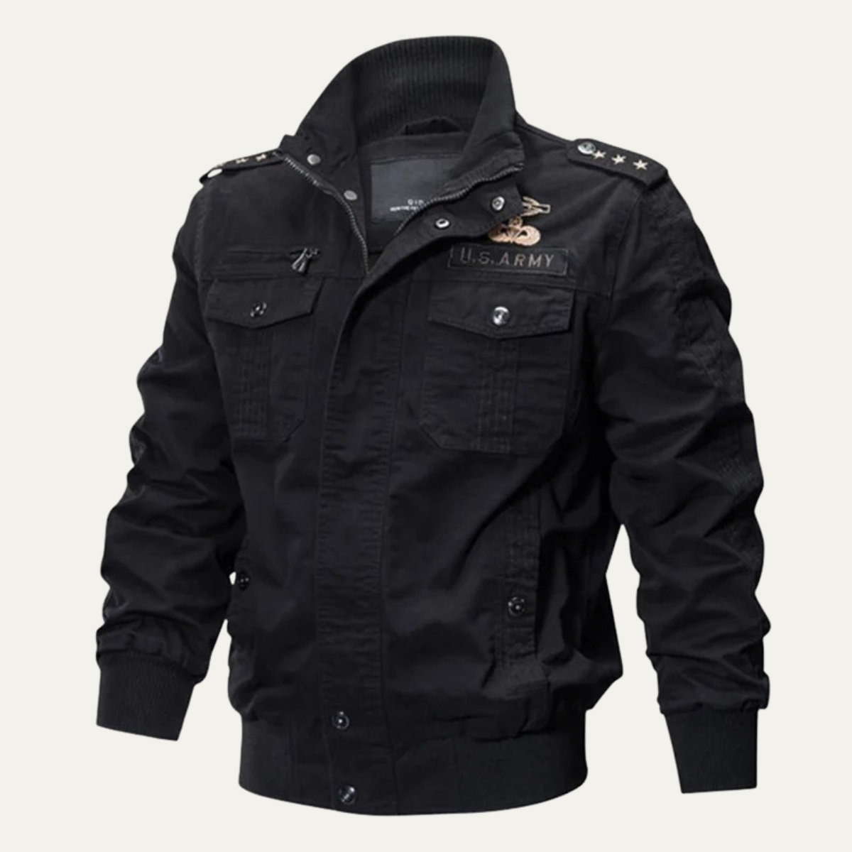 Beau | Men's Military Jacket Black Multi Pocket Windproof