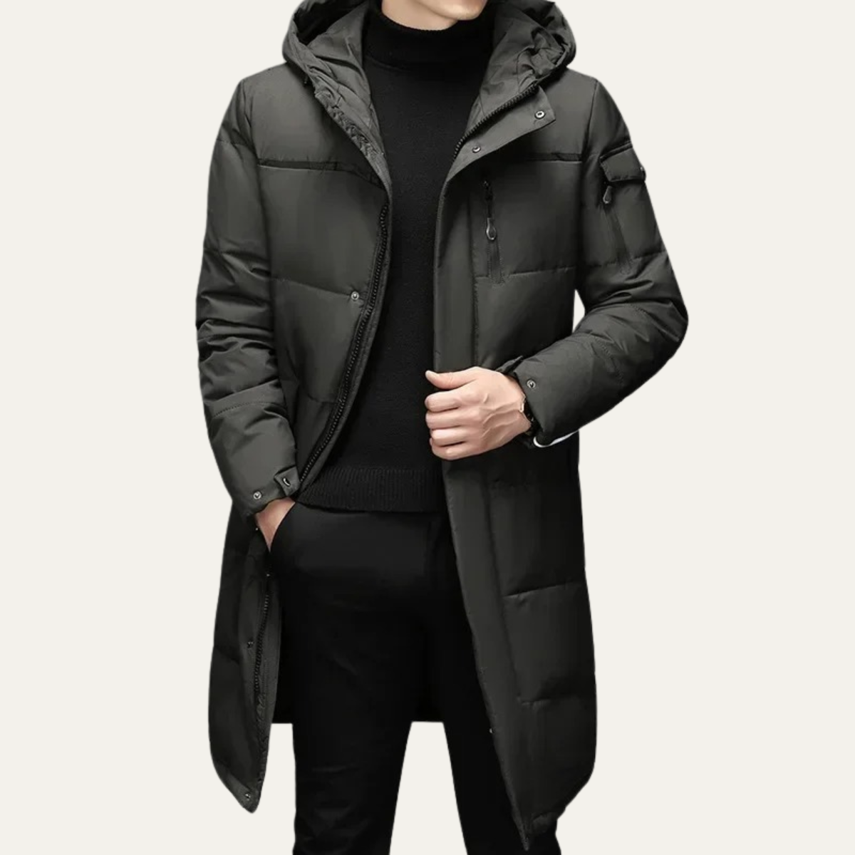 Knox | Men's Longline Puffer Coat Black Hood