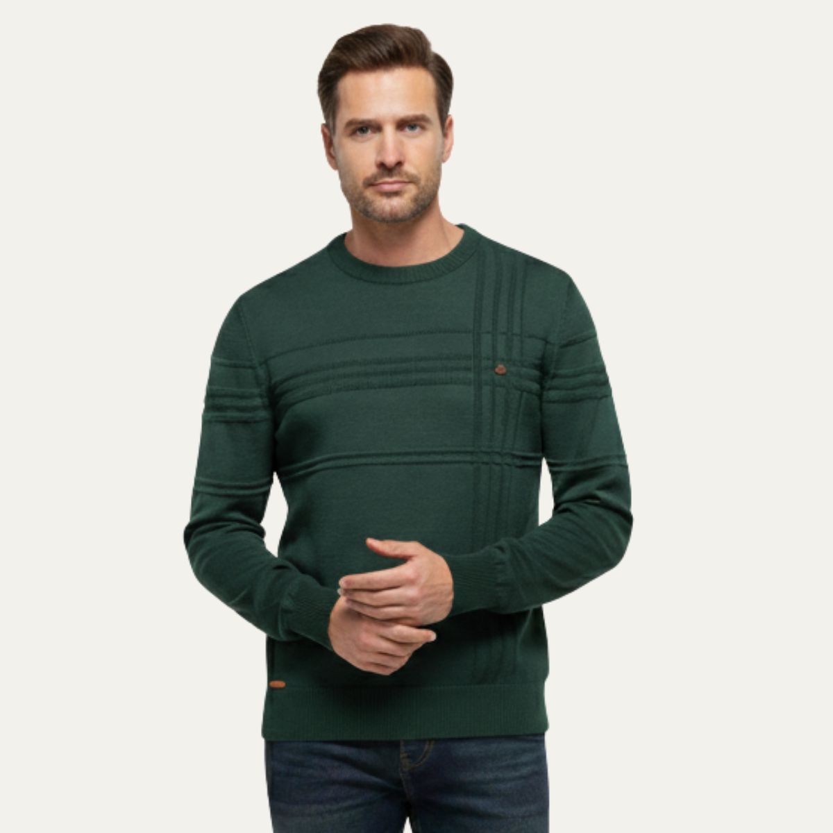 Bram | Men's Crew Neck Sweater Cream Cable Knit Long Sleeve