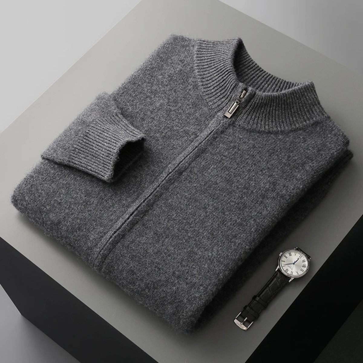 Rowan | Men's Cream Mock Neck Zip Up Cardigan Sweater