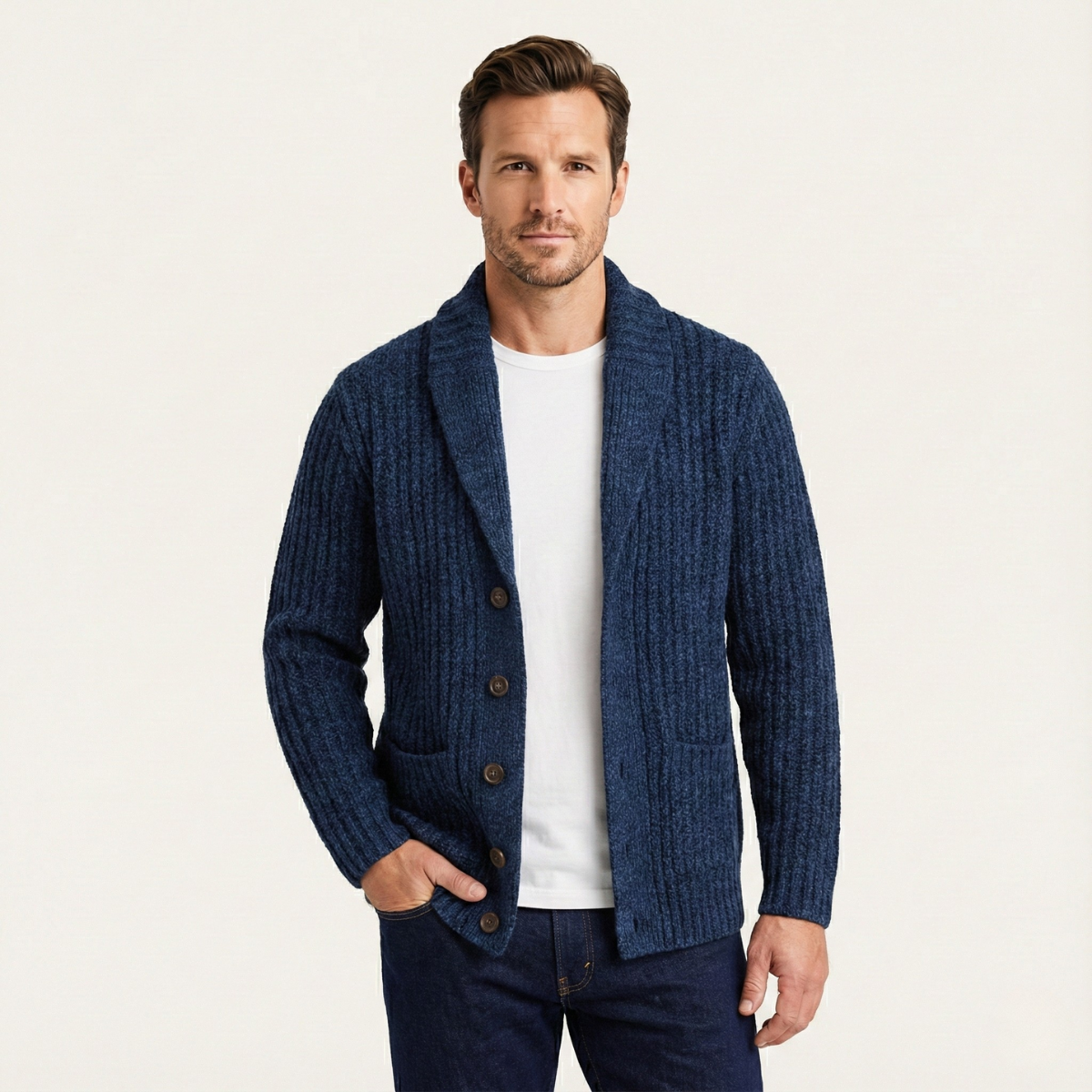 Lex | Men's Chunky Cable Knit Cardigan Burgundy Shawl Collar