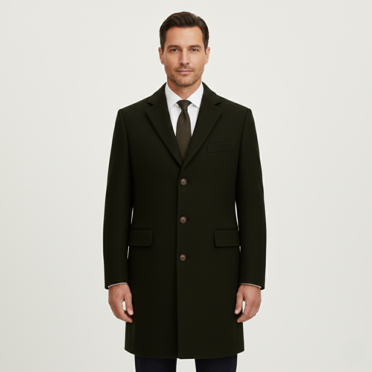 Blake | Men's Smart Single Breasted Wool Overcoat Black