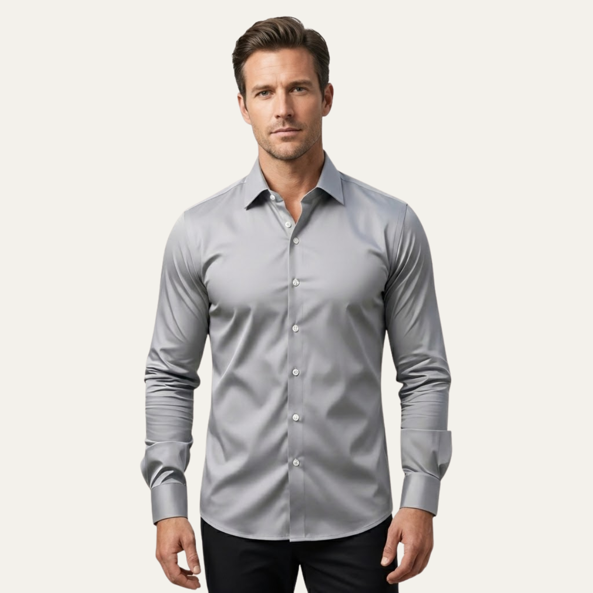 Kade | Men's Button Up Shirt Navy Long Sleeve Stretch